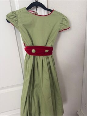 Girls Green Dress with Red Accents
